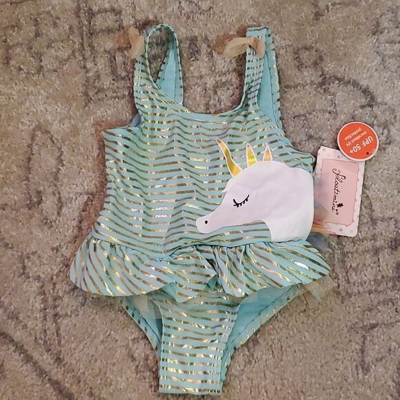 NWT Floatimini Unicorn swimsuit sz 4 & Bunny stuffed animal - Picture 2 of 6